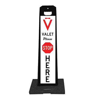 Vertical Panel 45 Valet Parking Sign (STOP HERE) - White